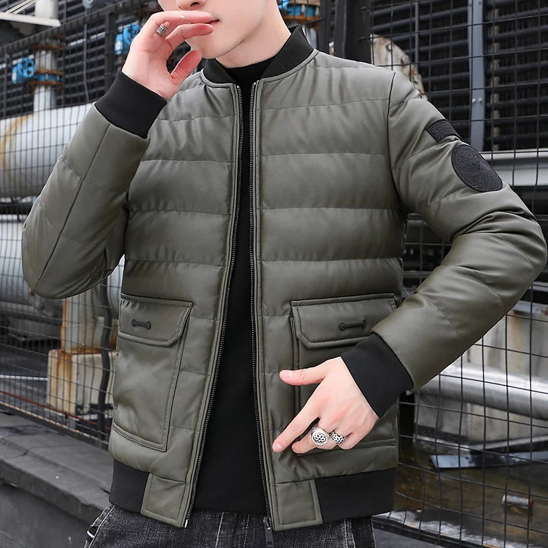 

Brand Men's Cotton Coat New Fashion Coat Short Washed PU Leather Jacket Men's Winter Coat Men's Handsome Warm Men's Clothin