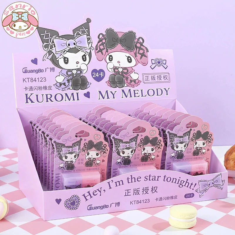 

Sanrio Kawaii Eraser 12/24pcs Melody Kuromi Authentic Cute Students Stationery Erasers Rubber School Children Learn Supply Prize