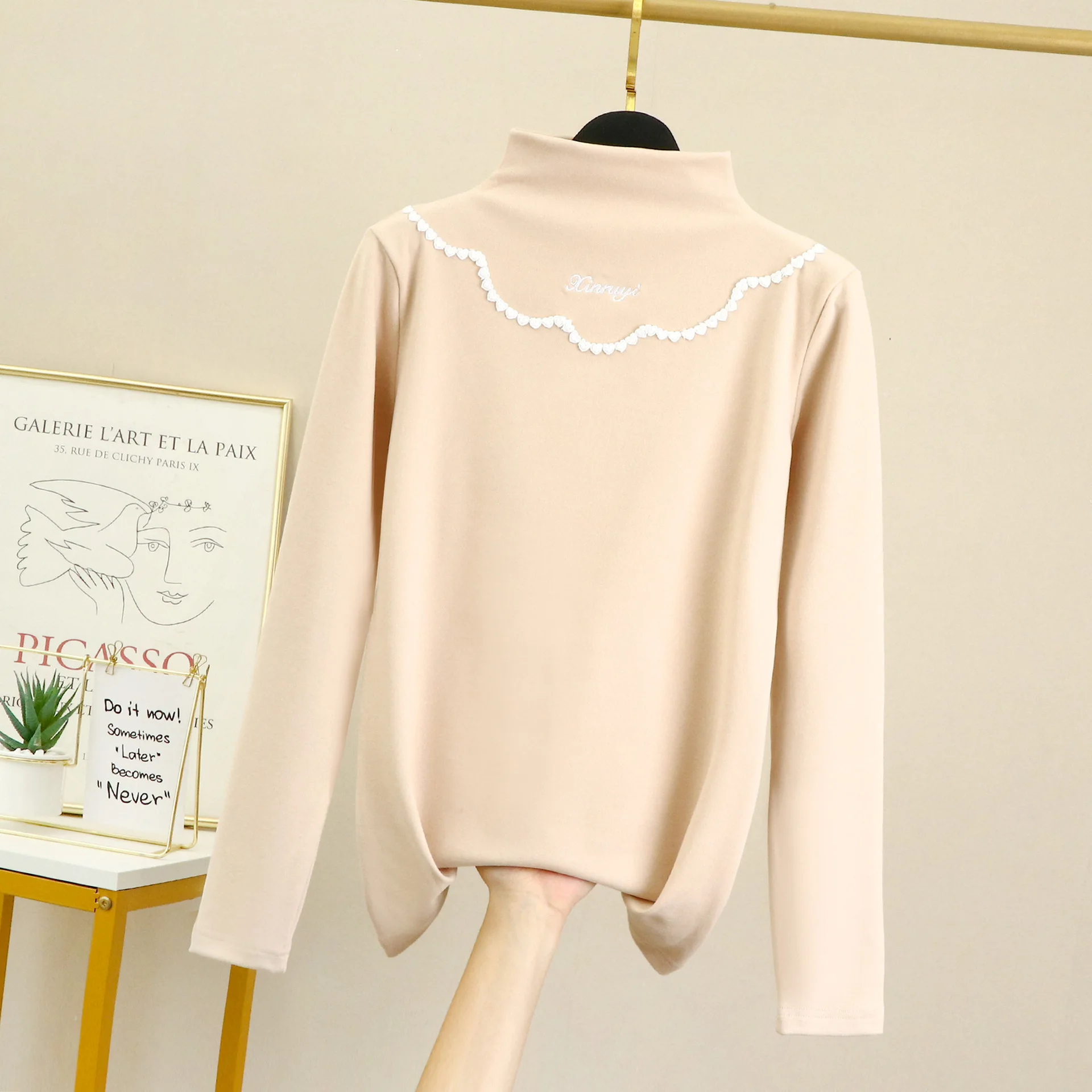 Women Thicken Thermal Shirt Lingerie Toothpick Strips Velvet Autumn Body Sculpting Positioning Lace Turtleneck Winter Underwear