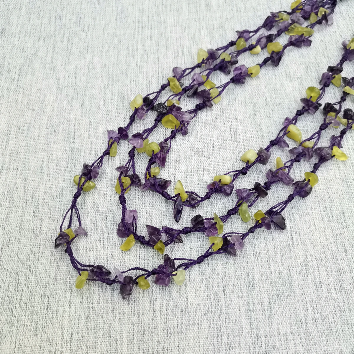 Lii Ji Real Stone Green Purple Necklace 47cm Amethysts Lemon Jades Statement Stock Sale Jewelry Gift