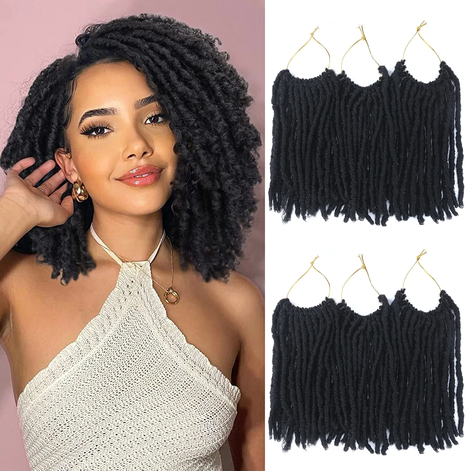 Short Dreadlock Crochet Hair for Black Women Pre-looped Soft locs,  Synthetic Braids Hair Dreadlocks Extensions