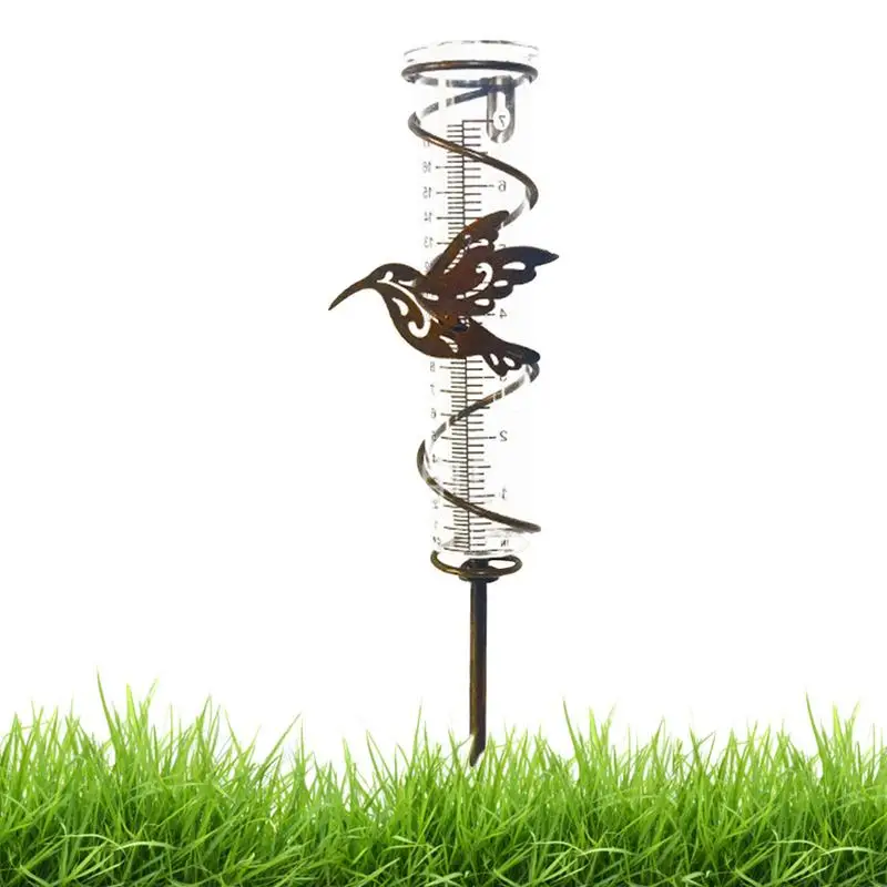 

Rain Gauge With Stake Hummingbird Shape Spiral Rain Gauge With Metal Frame Stakes Garden Decorative Novelty Glass Rain Gauge For