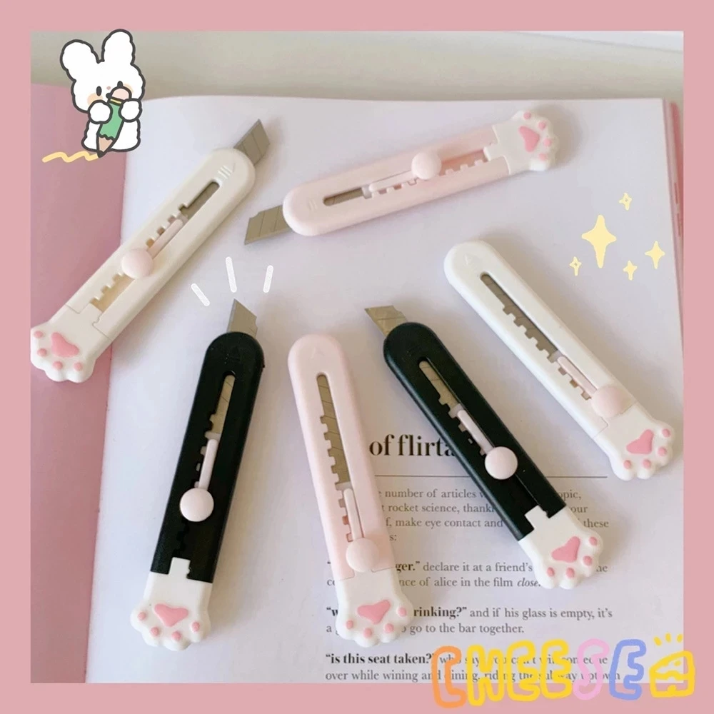 kawaii Cat Paw Stationery knife Pink Mini Utility knife Pocket Folding Cutter Letter Pen Envelope Opener Express Box knife