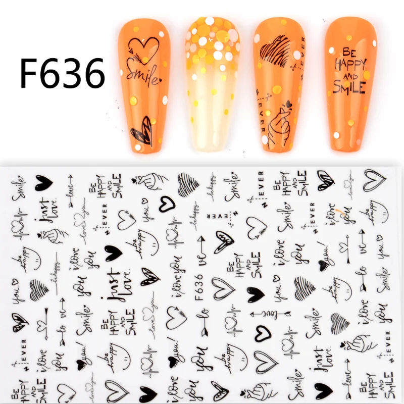 

1PC Heart Shaped Letter Design 3D Nail Sticker Abstract Sexy Lady Geometric Slider For Nails Valentine's Day Nail Art Decoration