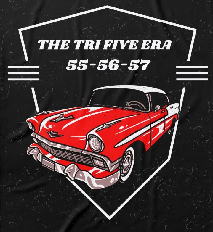 Классическая футболка Tri Five Era 55 56 57 красная винтажная женская 100% хлопок с круглым