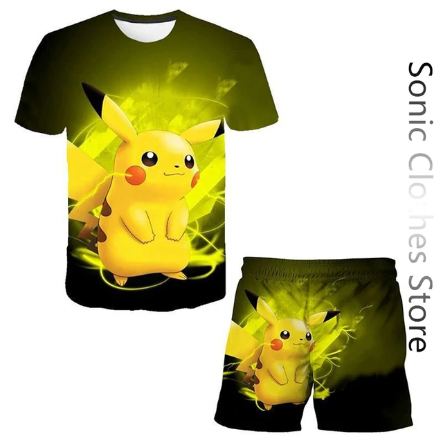 

Pokemon Tshirt Set Kids Summer T-shirts Girls Boys Graphic Tee Cartoon Anime Pikachu Tops Men Women Clothing Short Sleeves