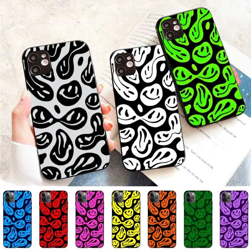 

FHNBLJ Funny Trippy Smiley Face Phone Case for iPhone 11 12 13 Mini Pro Max 8 7 6 6S Plus X 5 S SE 2020 XR XS 10 case