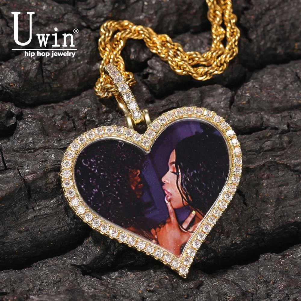 Uwin-collar de corazón personalizado para hombre, joyería ostentosa de hip hop, parte trasera sólida para regalo, cadena de tenis