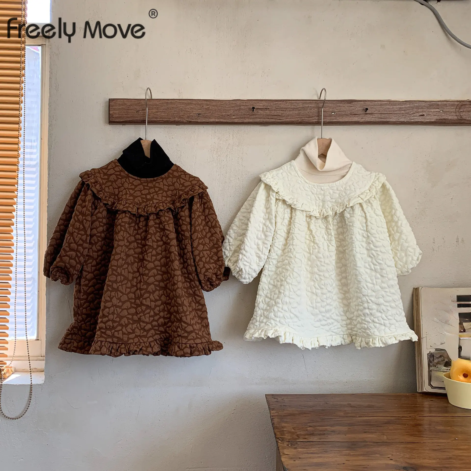 

Freely Move Autumn Baby Girl Clothes Puff Sleeve Dress Costume for Toddler Girl Baby Kids Clothing Solid Ruffle Dresses Dress