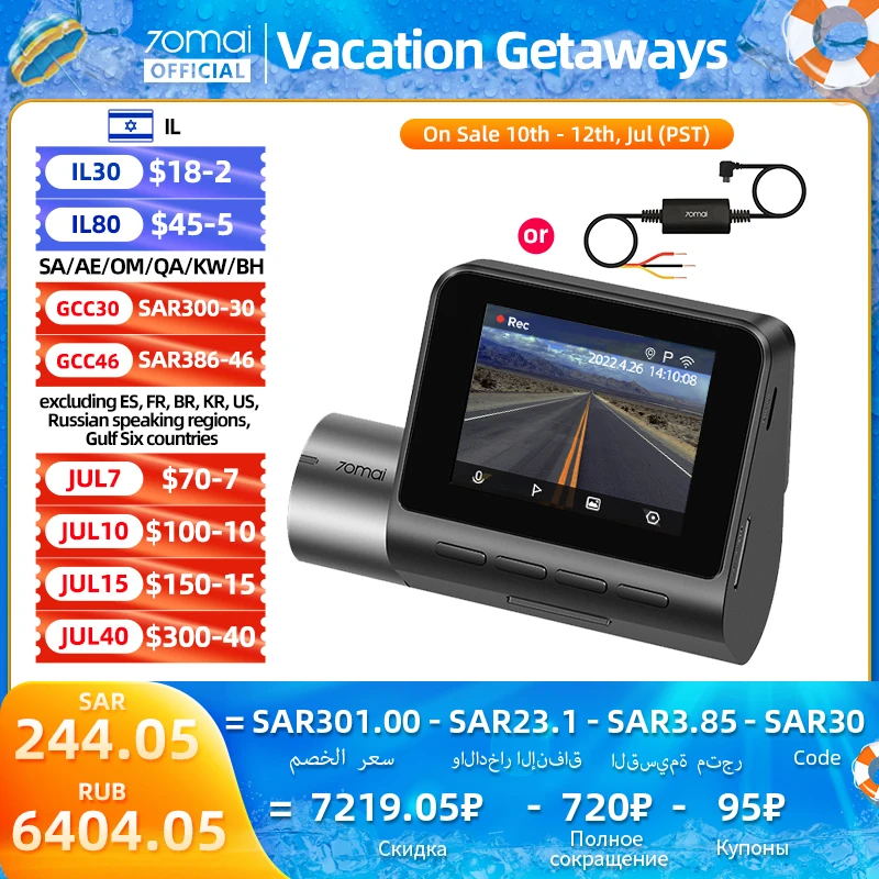 70mai A500S-1 Recorder Car DVR A500S-1 1944P Night Vision 70mai Dash Cam Pro Plus Built-in GPS Wifi Support Front & Rear Cam