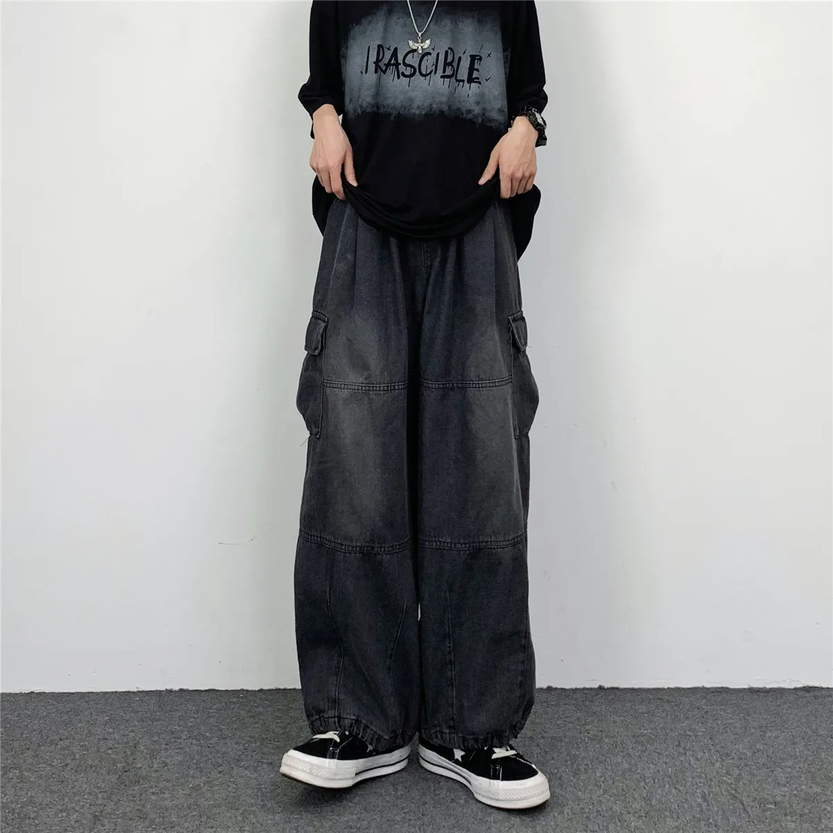 JEAN MAN Hip Hop Wide Leg Cargo Pants Jeans High Street Jeans Men's Loose Jeans Street Pants Y2k Pants Vintage Jeans Men Casual