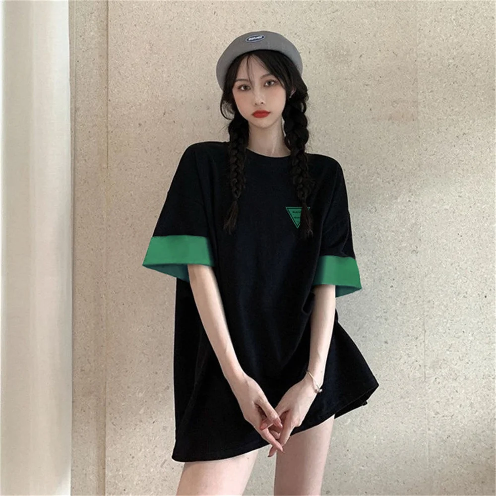 

Loose Women White Y2k Sweety Girls Black Loose Tops Japan Loose Summer Harajuku Holiday Student Women Cute Fashion Tops