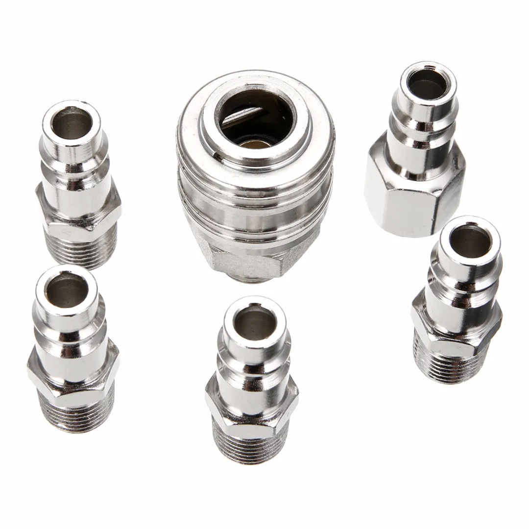 6pcs German-style Air Line Hose Compressor Adapter Quick Coupler Set 1/4&quot BSP Connectors Replacement Plug Socket - купить по