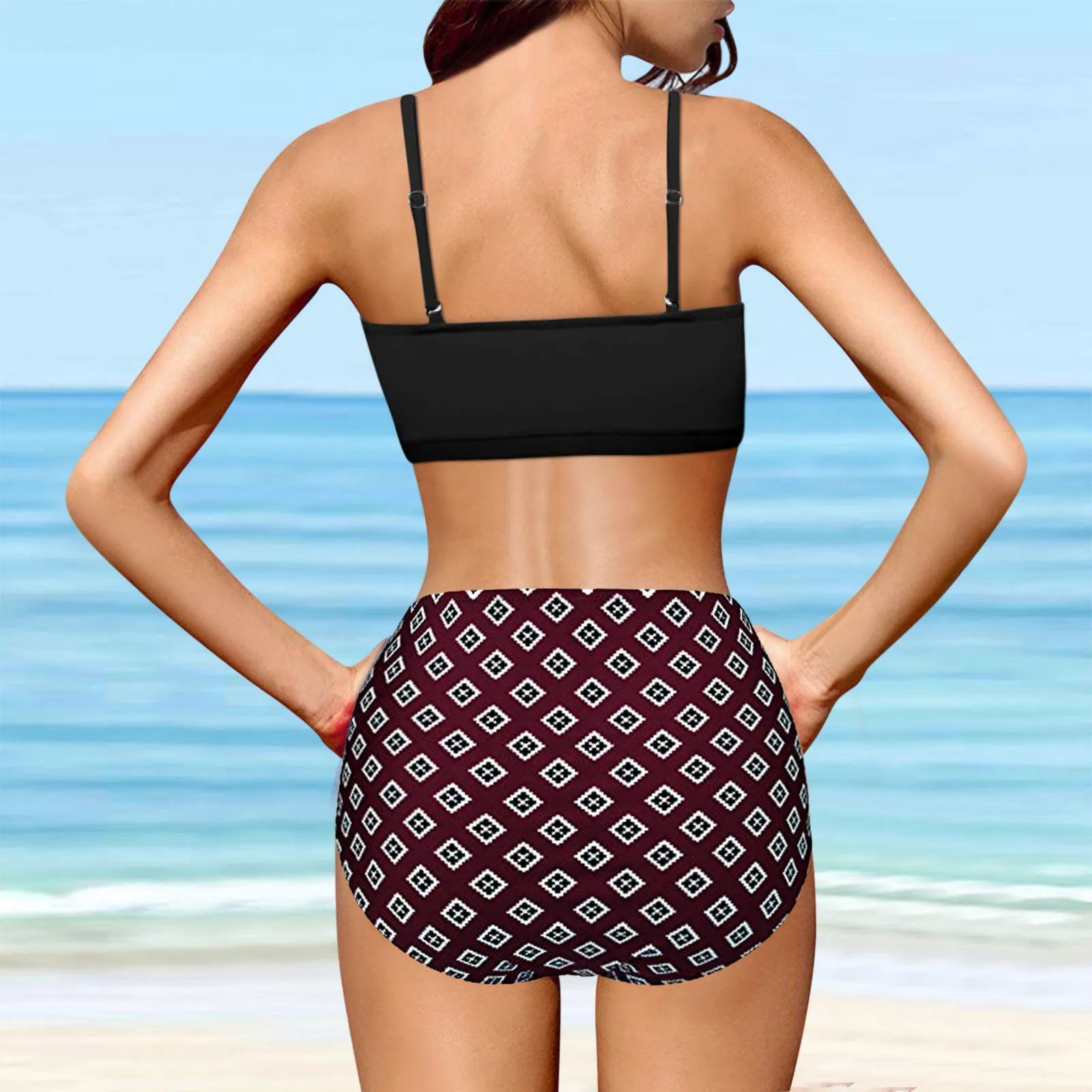 

Женские бикини с высокой талией, купальный костюм, женская пляжная одежда в стиле ретро, комплект бикини, наборы для плавания для женщин