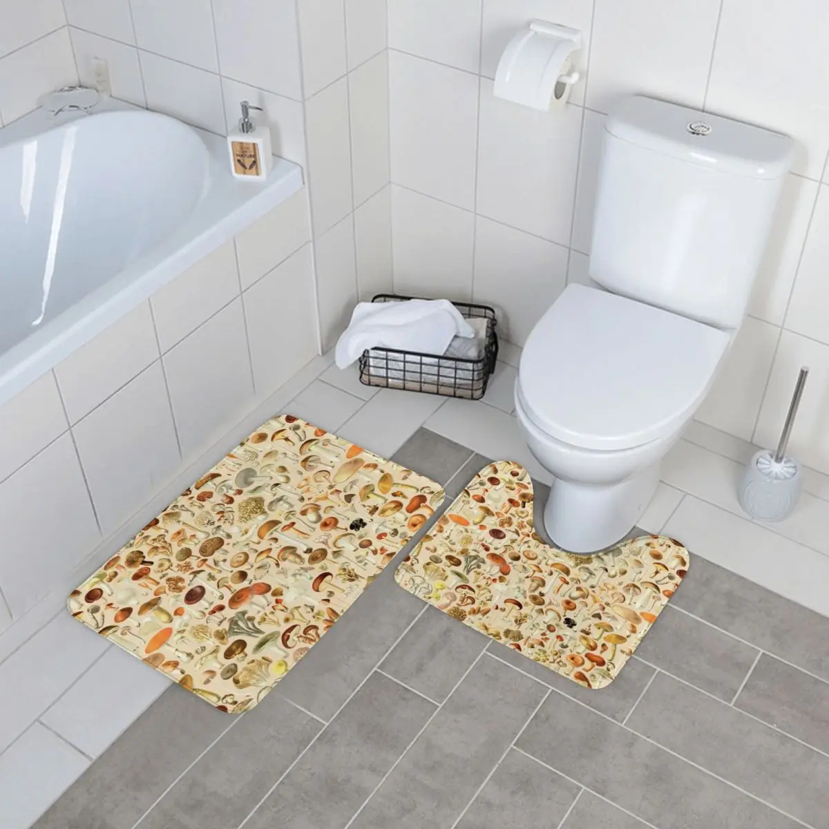 

Vintage Mushroom Bath Mat Edible Print Bathtub Soft 2 Piece Bathroom Mat Set Vintage Polyester Bathroom Rug