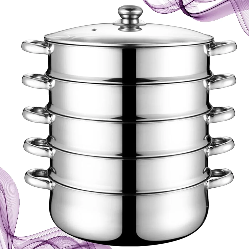 

Steamer Pot Cooking Steam Steaming Stainless Cookware Steel Soup Food Vegetable Basket Pan Large Metal Kitchen Stock Lid Seafood