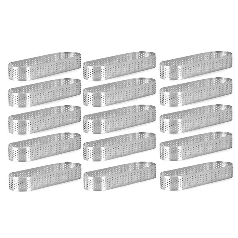 

15Pcs Oval Tartlet Molds Perforated Tart Molds for Baking Stainless Steel Round Form Ring for Tart Mousse Pies Quiche