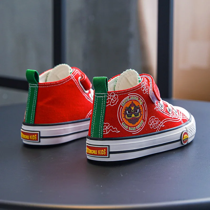 Spring Summer Fashion Red High top Canvas Shoes for Boys Girls Comfort Non-slip Kids Sneakers 5-12 Year Old Children Shoes 2022
