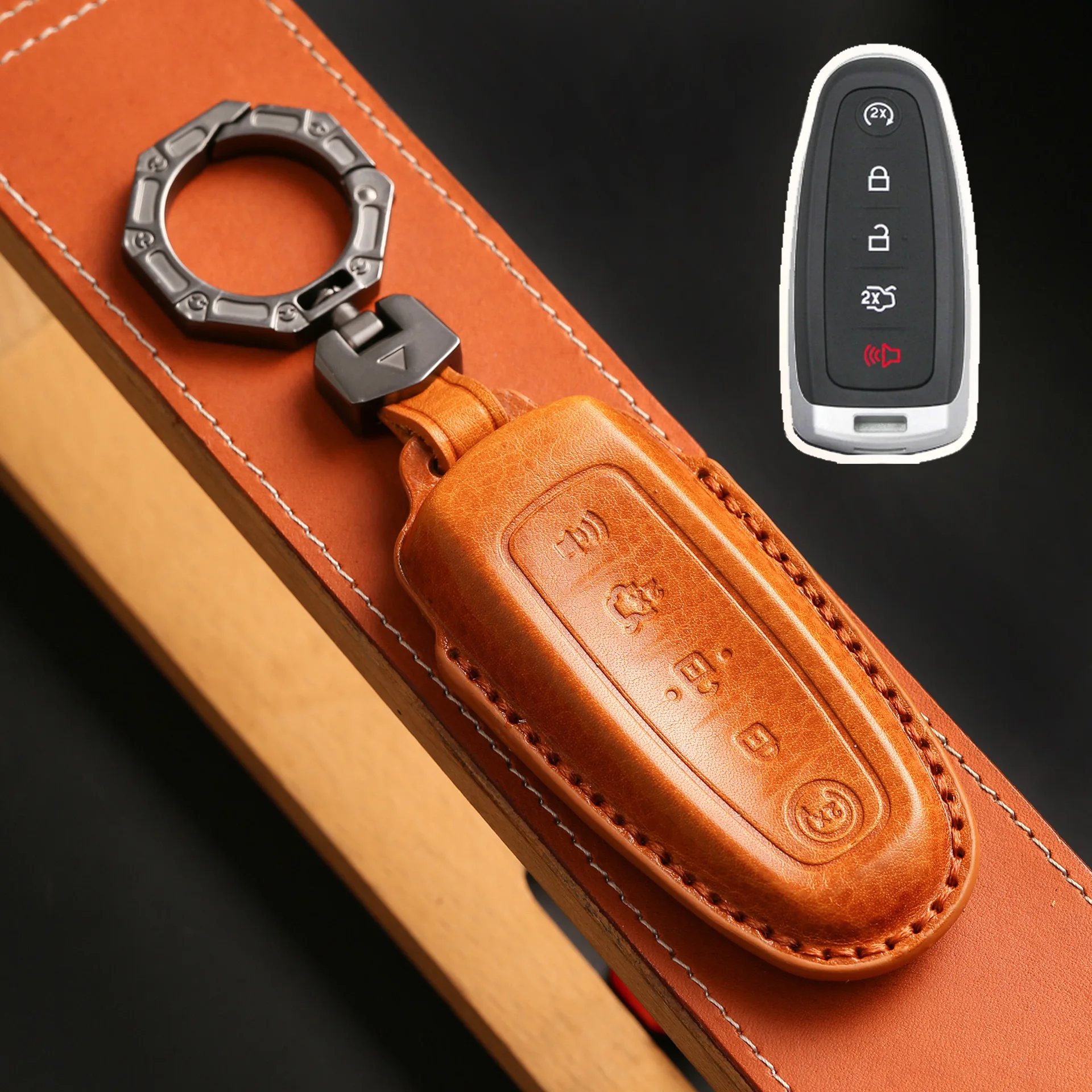 

Luxury Leather Car Key Case Cover for Ford Escape Edge Explorer Focus Flex Taurus Fusion Lincoln MKS MKT MKX CMX