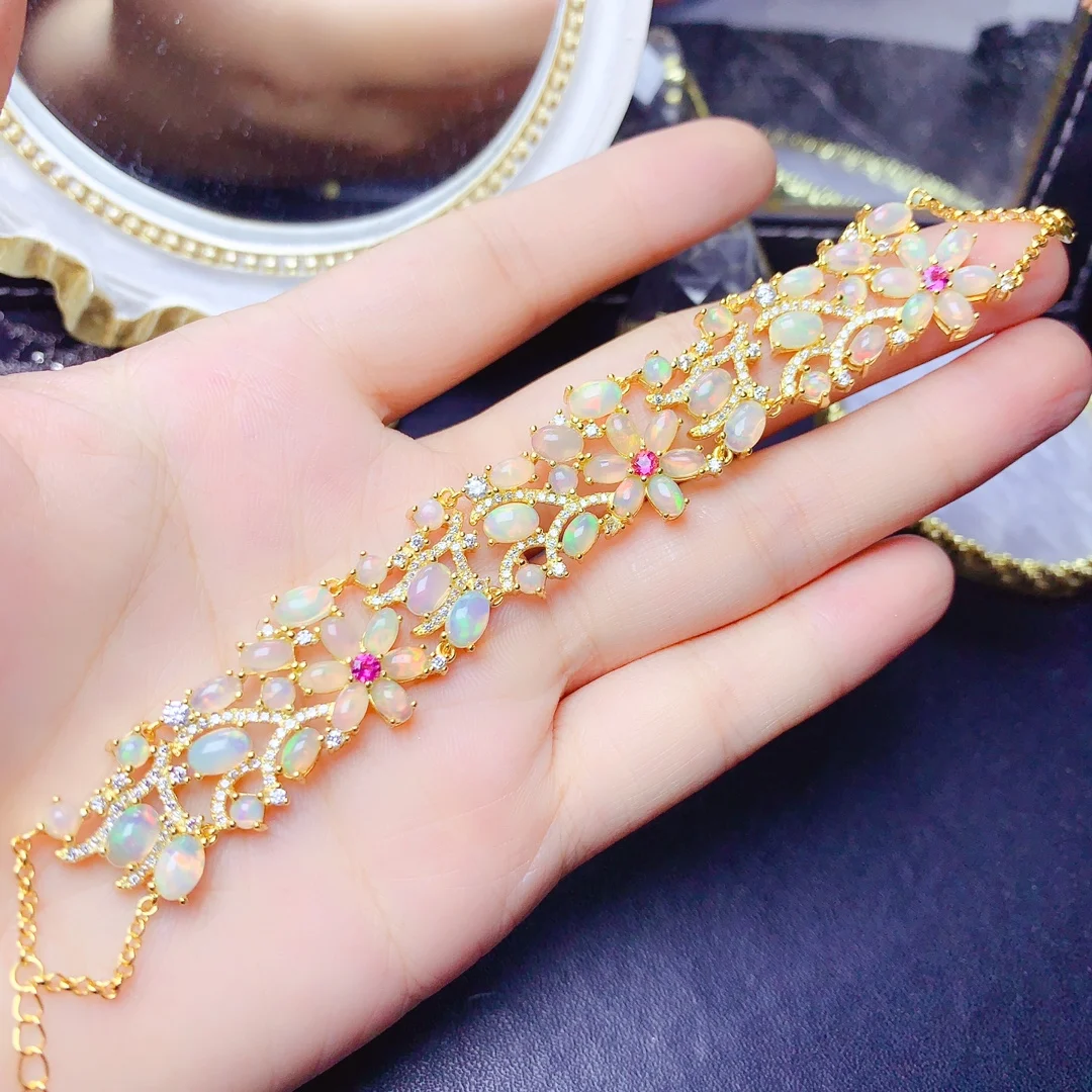 

FS 3*4 Natural Opal Luxurious Bracelet S925 Sterling Silver for Women Fine Fashion Charm Weddings Jewelry MeiBaPJ