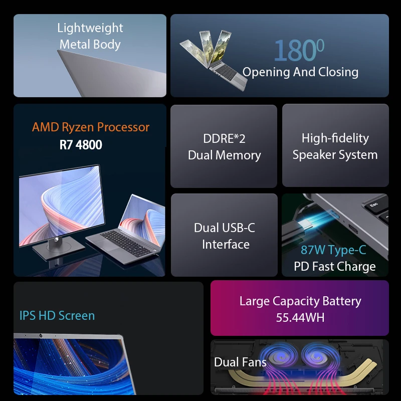 Металлический портативный игровой ноутбук AMD Ryzen 7 4800U металлический ультрабук с