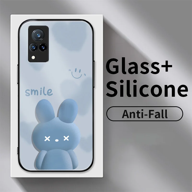 

For vivo V21 4G 5G V21E V23 V23E V25 V25 Pro V5 V7 Plus S10E S12 X9 Y73 Y79 Gradient Love Rabbit Tempered Glass Phone Case