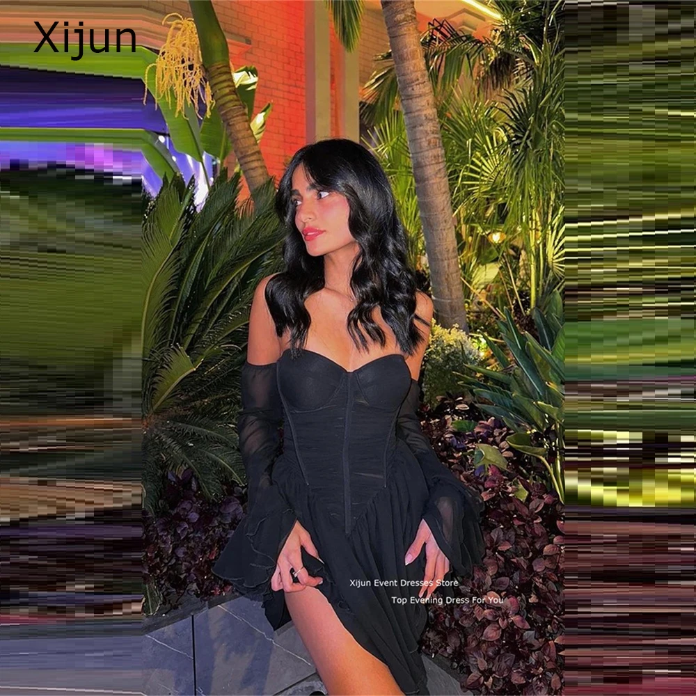 

Xijun Sexy Black Evening Dresses Sweetheart Mini Outfit Chiffon Prom Dresses Occasion Prom Gowns Cocktail Dresses Vestidos 2023