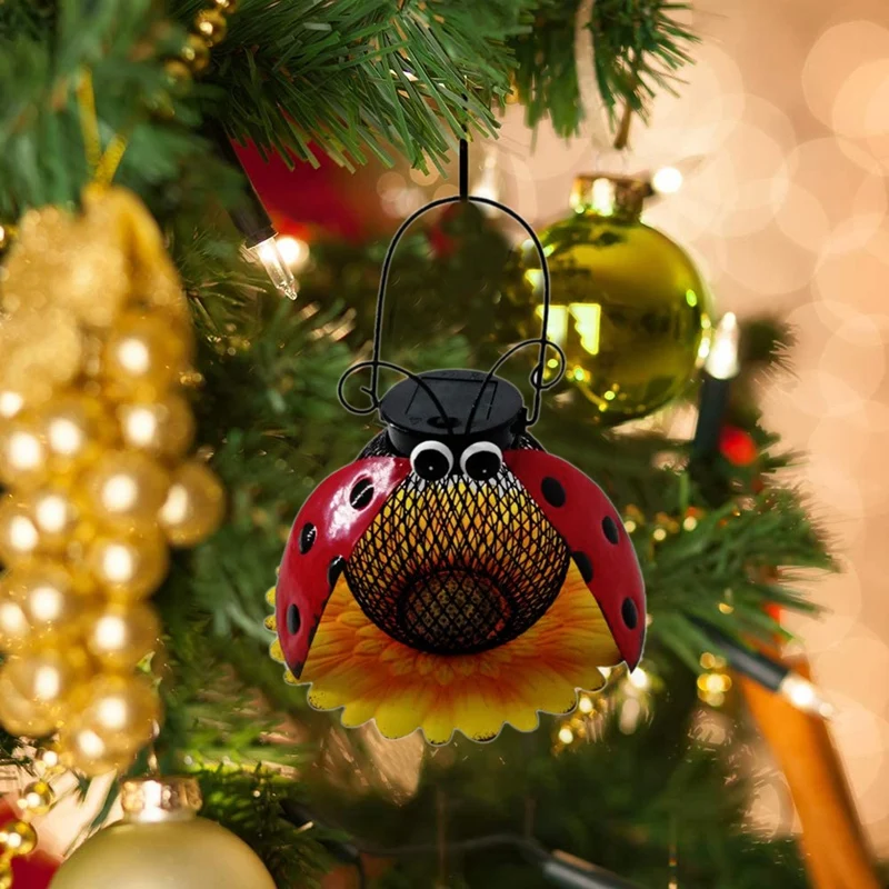 

Подвесные светильники на солнечной батарее, уличные металлические лампы в деревенском стиле с божьей коровкой для сада, внутреннего двора, ...