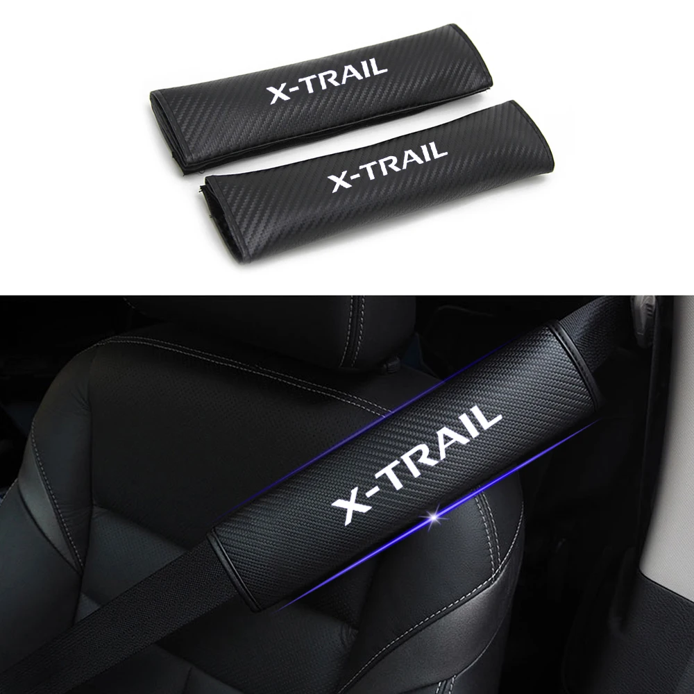 For Nissan X-TRAIL Car Safety Seat Belt Harness Shoulder Adjuster Pad Cover Carbon Fiber Protection Cover Car Styling 2pcs