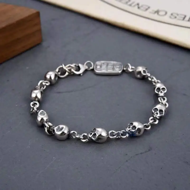 

fashion bracelet S925 pure silver personality skull bracelet men and women Decoration accessories wholesale