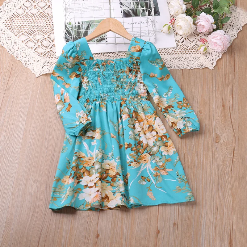 Платье для девочек с юмором и медведем длинными рукавами цветочным узором