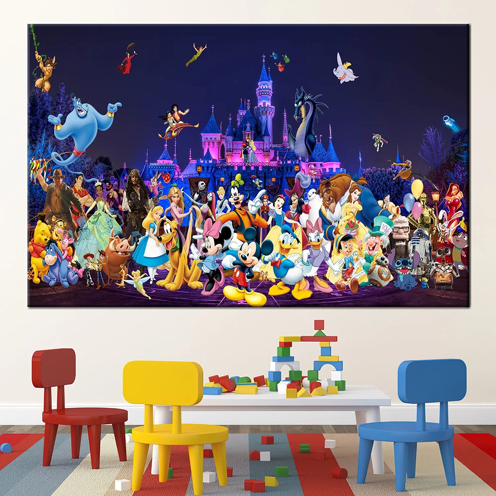 

Disney Castle Cartoon Characters Posters Mickey Donald Prints Wall Art Canvas Paintings For Kids Room Nursery Home Decor Gift