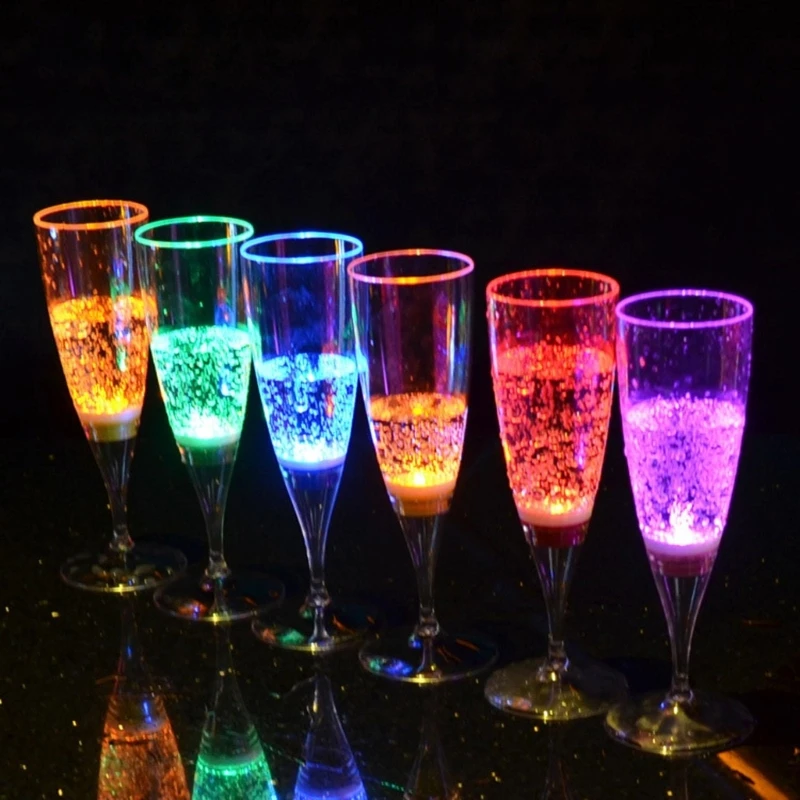 

6pcs LED Light Glasses Champagne Flutes Cocktail Flashing Cups for Party Bar Night Club Drink Christmas Wedding Party