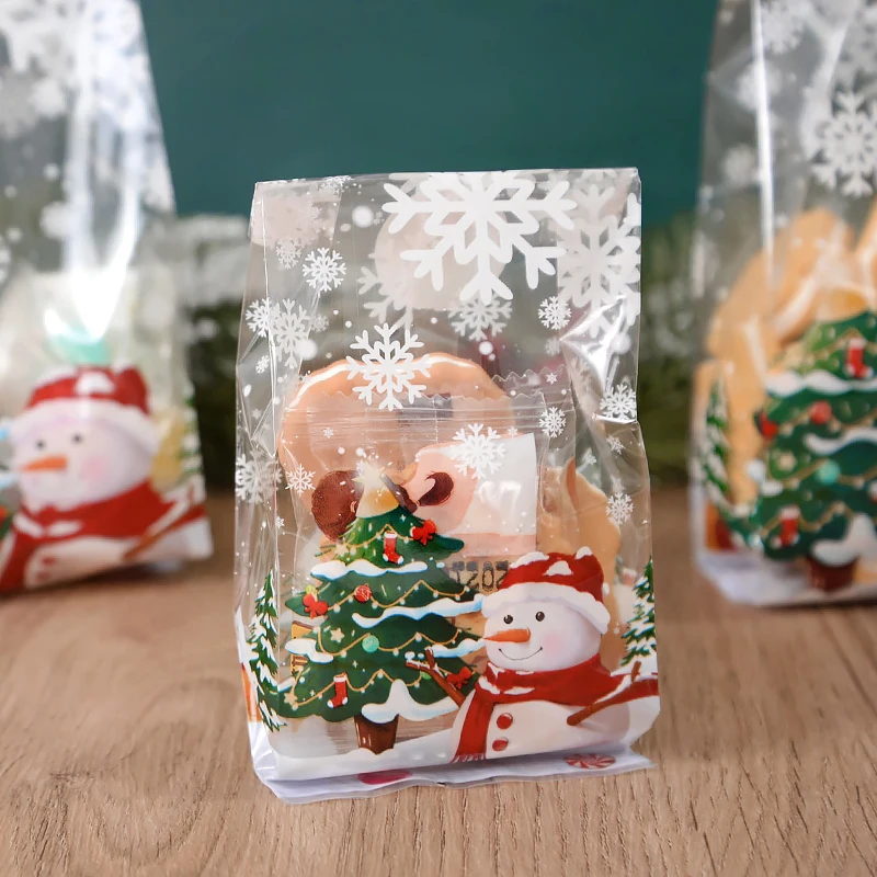 

25/50Pcs Christmas Candy Bags Snowflake Snowman Large Snack Cookie Packaging Bag Christmas Gifts For Kids New Year Navidad Decor