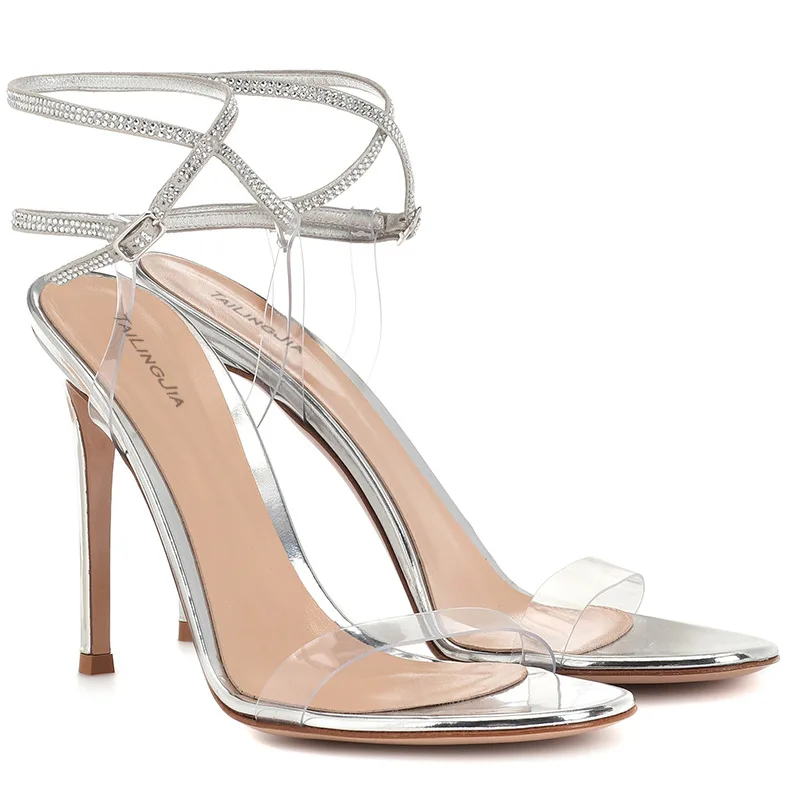 

Diamond Strap Ankle Buckle Sandals Round Toe Party Shoes For Women Shallow Mouth Sandalias Mujer High Heels Ladies Zapatos