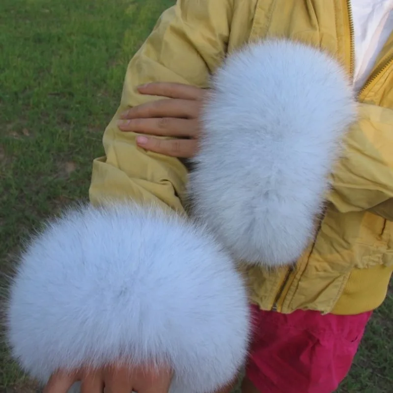 

Real Fox Fur Sleeve Cuffs Fluffy Oversleeve Jacket's Sleeve Decor Arm Warmer Real Fur Wristband Women's Coat Wrist Warmer Cuffs