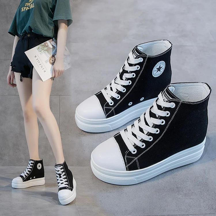 

Luxury brand genuine Thick soled canvas women's 2023 new spring and autumn casual sponge cake lace up comfortable net red single