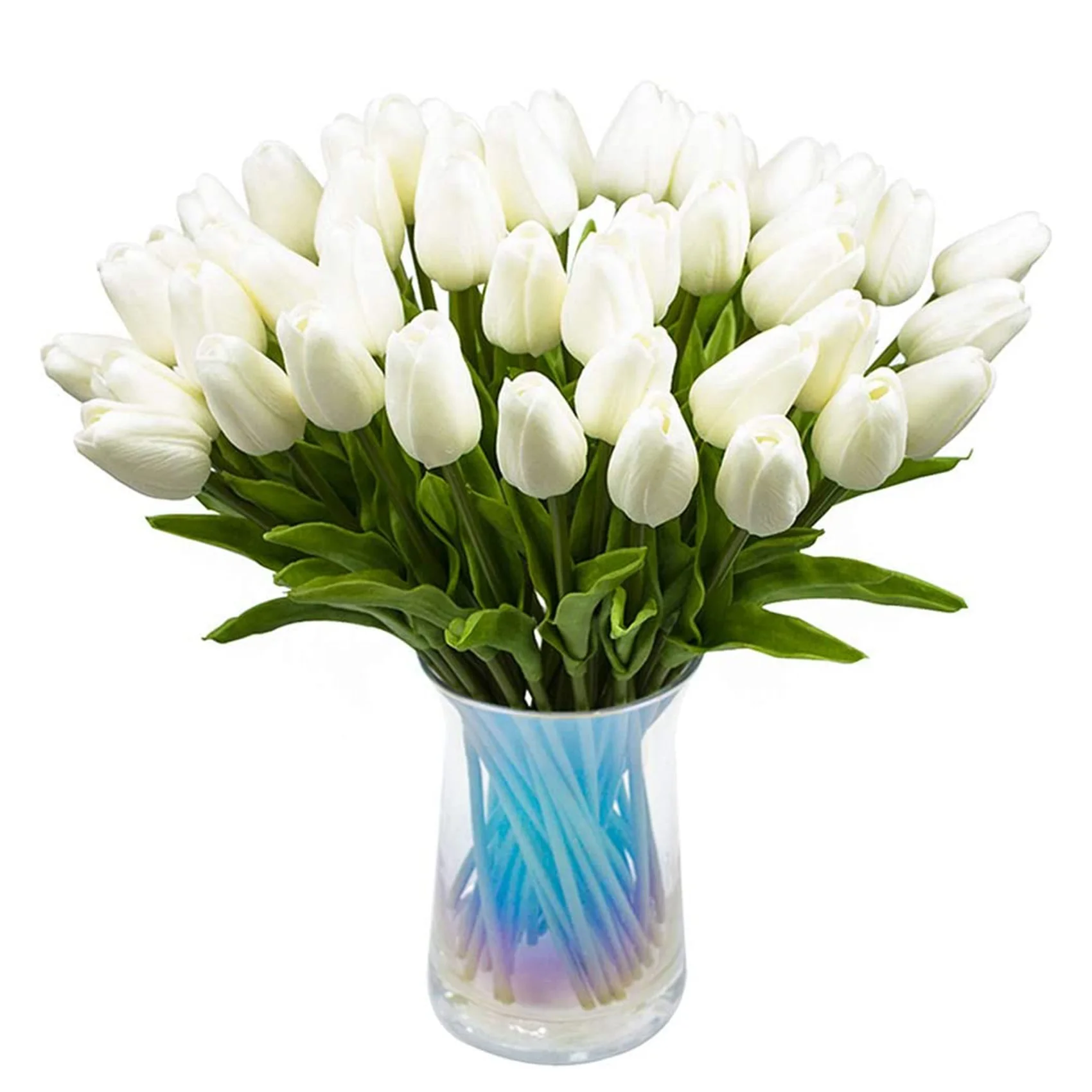 

30Pcs Artificial Tulips Flowers Real Touch Tulips Fake Holland PU Tulip Bouquet Latex Flower White Tulip(White)