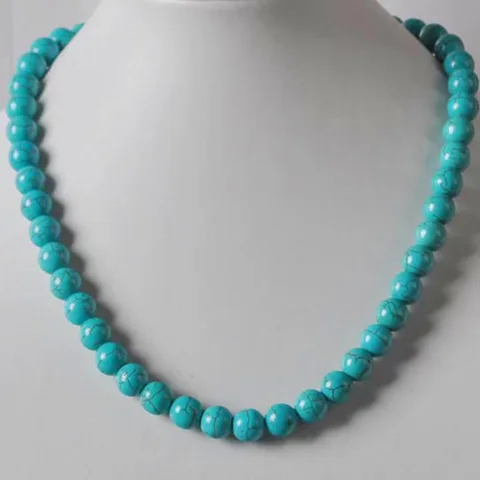 Модное бирюзовое круглое ожерелье с бусинами 18 дюймов ювелирные изделия для женщин подарок F209