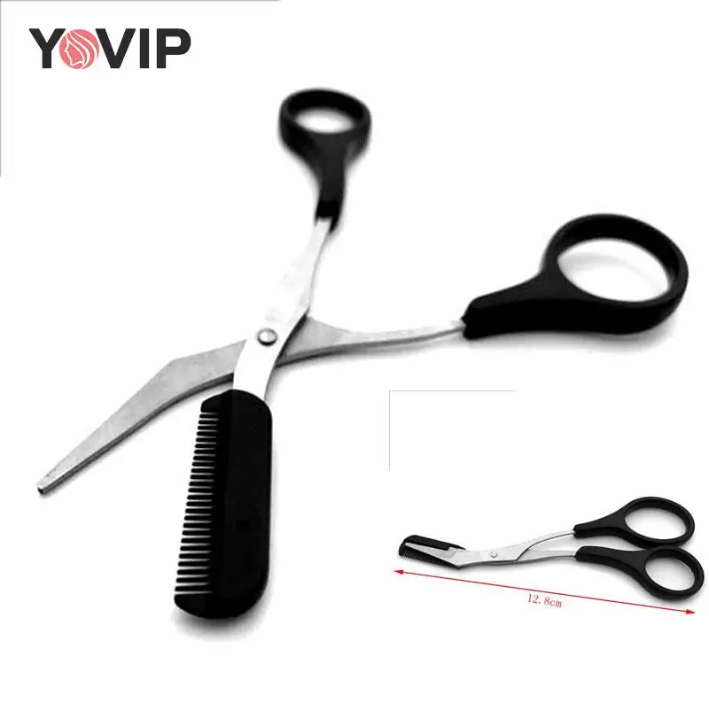 1PC Stainless Steel Eyebrow Trimmer Grooming Eyelash Thinning Shears Comb Face Hair Scissor Clip Cosmetic Makeup Tool  12.8cm