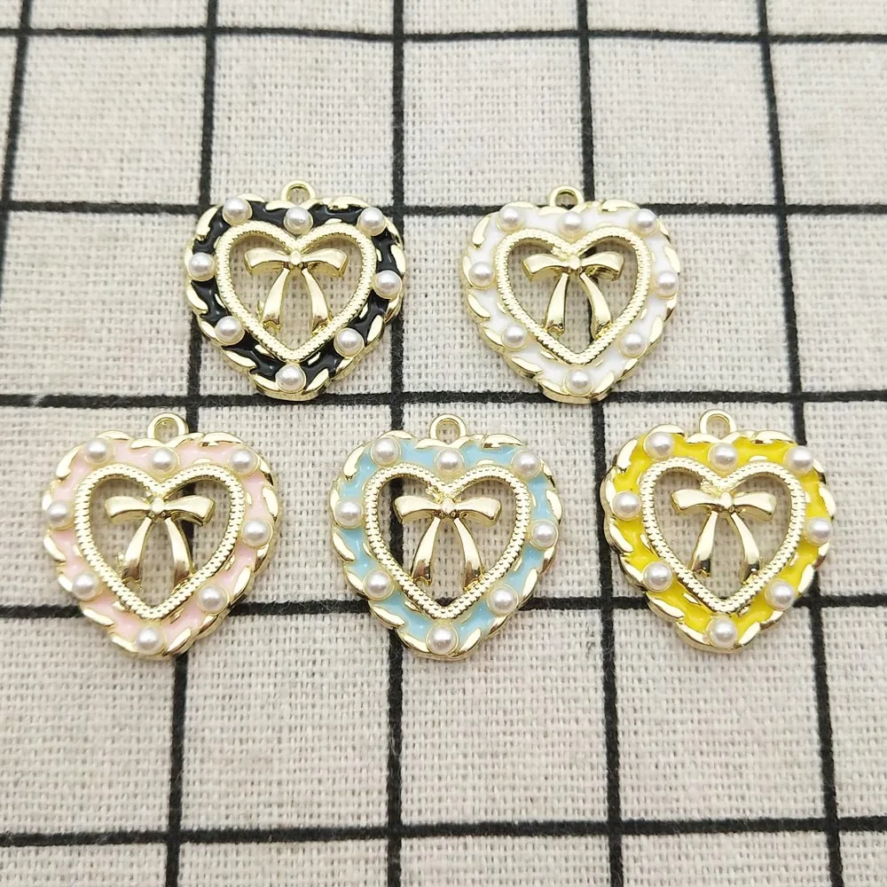 

10pcs Enamel Bowknot Heart Charm Jewelry Accessories Earring Pendant Bracelet Necklace Charms Diy Craft Supplies 21x22mm