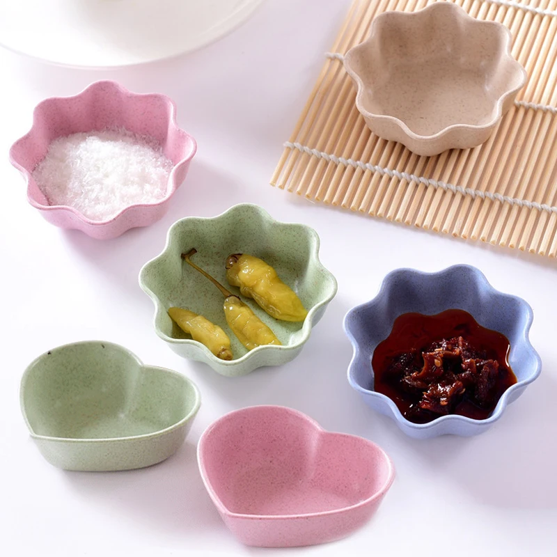 

New Seasoning Dishes Saucer Wheat Straw Tableware Heart Flower Round Shape Home Restaurant Kitchen Sauce Snack Fruit Candy Plate