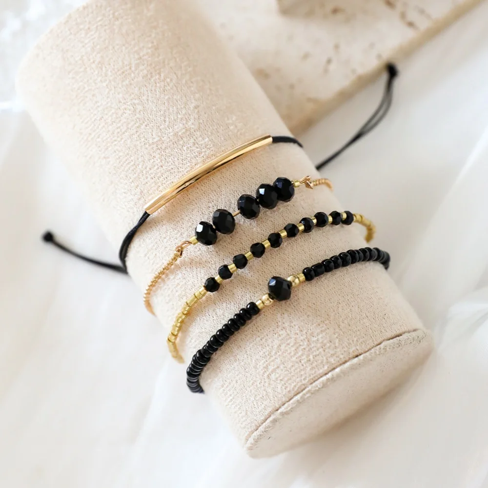 4 шт./компл. модные многослойные черные браслеты из бисера набор для женщин ручная