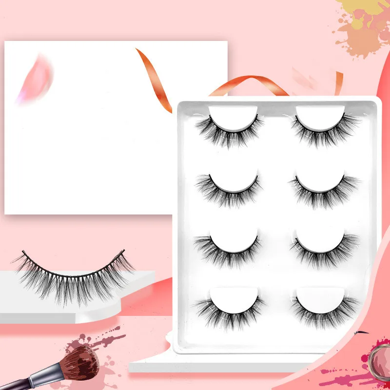 

4 Pairs False Eyelashes Comfortable Soft and Realistic Chemical Fiber Fake Eyelashes Naturally Handmade Eyelashes Eye Makeup