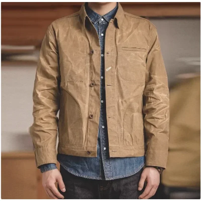 Американская ретро холщовая масляная восковая куртка Yellowstone Amikaji облегающая