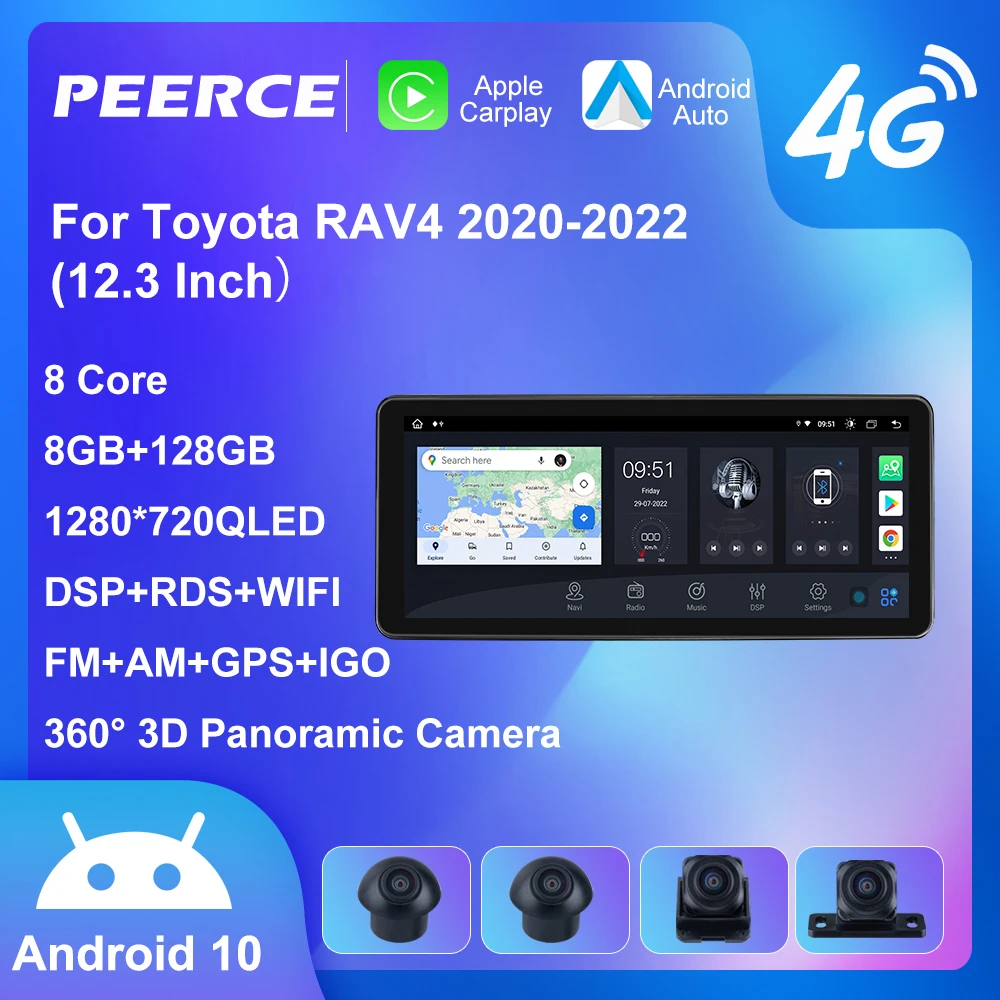 

Автомагнитола PEEREC для Toyota RAV4 12,3-128, мультимедийный видеоплеер, GPS DSP навигация, 2 Din dvd, 2020 дюйма, 8 ГБ + 2022 ГБ, 4G