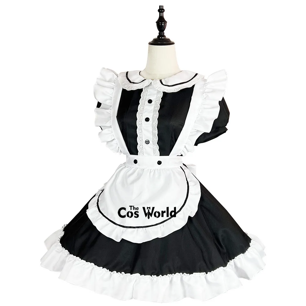 

S-5XL Japanese Akihabara Lolita Lace Housekeeper Maidservant Restaurant Apron Maid Dress Uniform Outfits Anime Cosplay Costumes