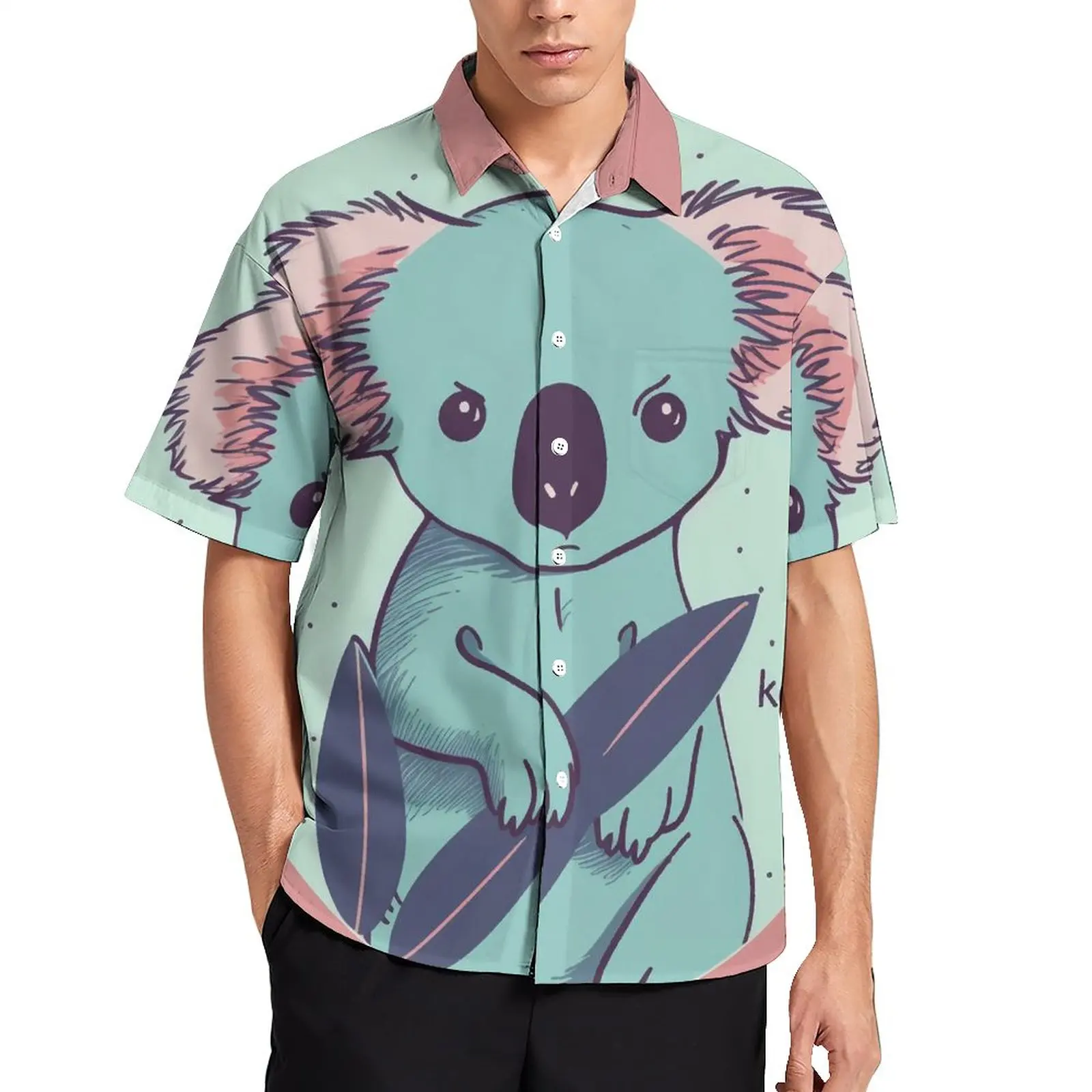 

Koala Casual Shirts Simple Circle Minimalistic Vacation Shirt Hawaii Aesthetic Blouses Mens Pattern Plus Size