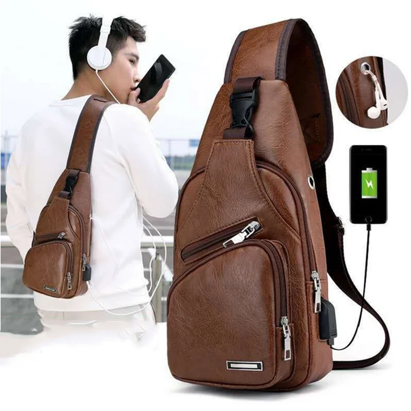 

Men's USB Charging Bags Designer Messenger Biker Satchel bag Leather Shoulder Bags Diagonal Package 2021 new Back Pack Travel