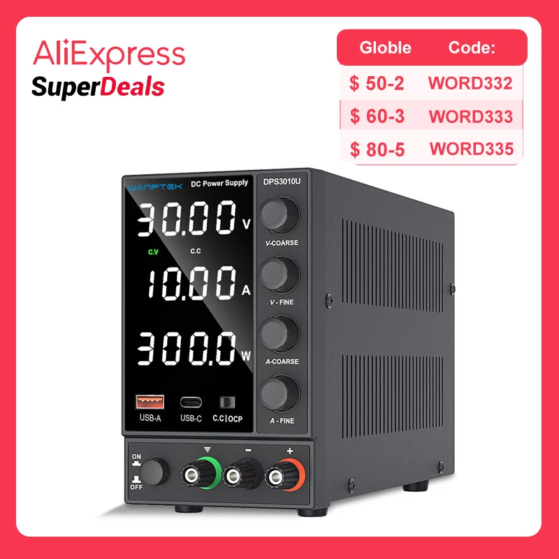 Wanptek Регулируемый источник питания постоянного тока 30 в 10 А светодиодный цифровой лабораторный настольный источник питания стабилизированный источник питания регулятор переключатель напряжения